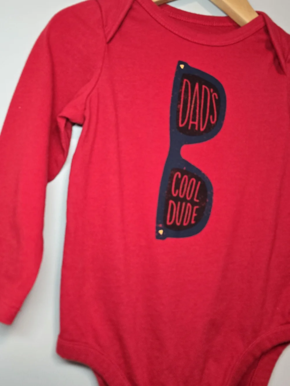 GAP Red Long-Sleeve One-Piece with 'Dad's Cool Dude' Sunglasses Graphic